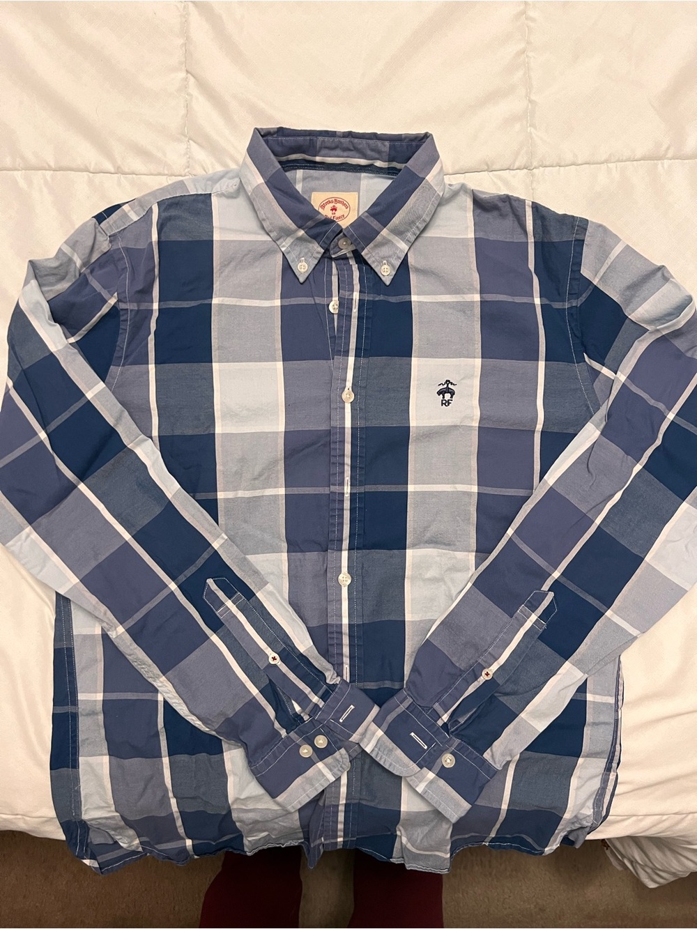 Brooks Brothers Navy and Light Blue Large Plaid Button-Down Shirt